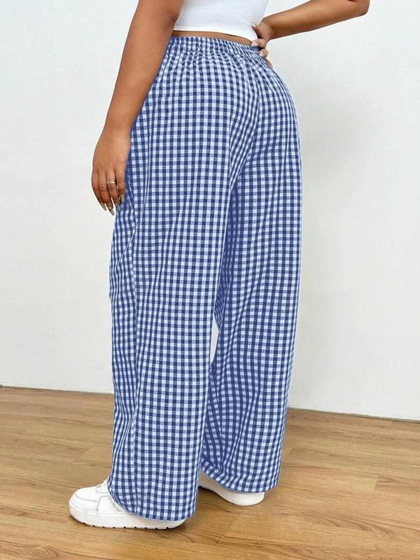  Plaid Print Drawstring Waist Pants, Casual Comfy Trousers for Women, Going Out Bottoms, Women's Bottoms for Fall & Winter, Downtown Girl Clothes