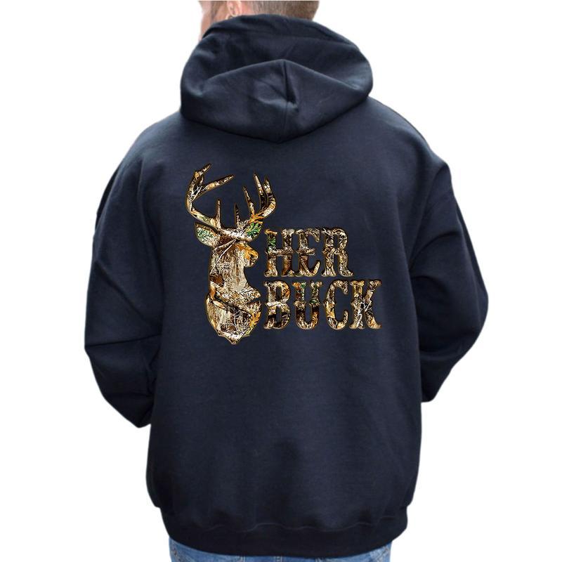 Her Buck His Doe Hoodie - Camo Hoodie, Hunting Couples Hoodie, Matching Deer, Buck and Doe, Outdoor Couple Matching Pullover Hoodie