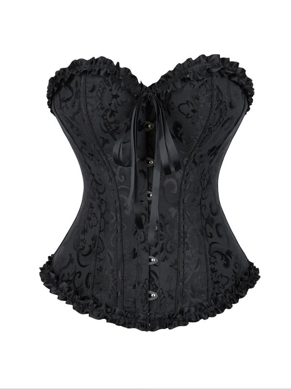 Women's Plain Lace Up Tie Back Corset Tube Top, Retro Elegant Tie Front Frill Trim Bustier, Women's Pretend Play Costumes for All Seasons