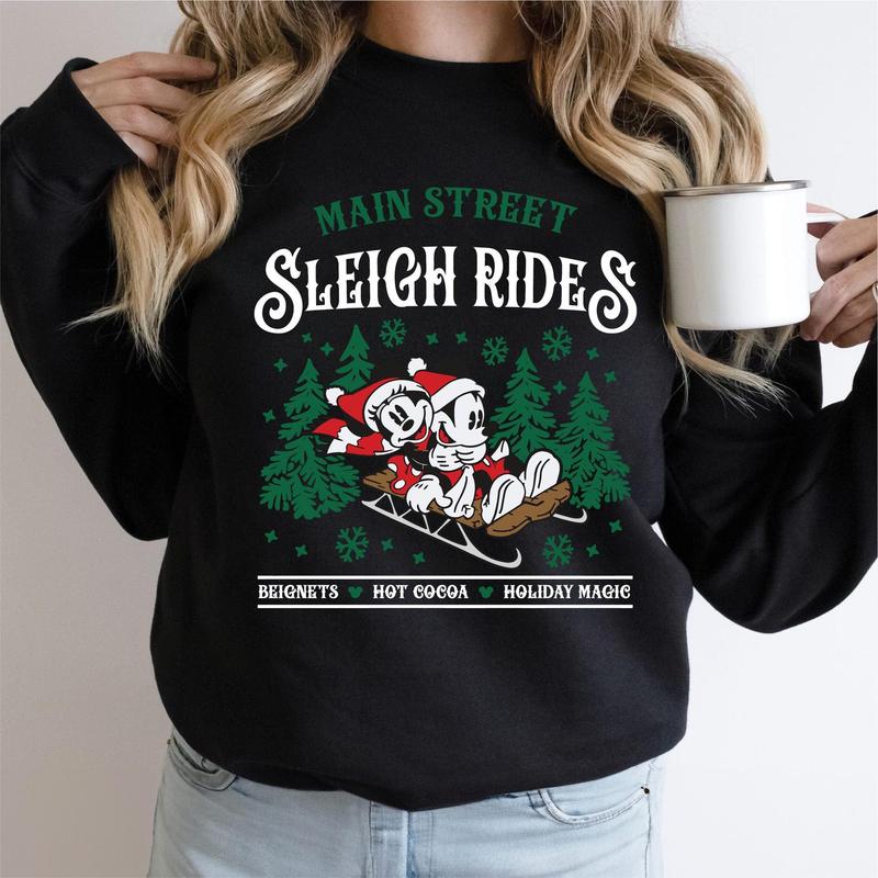 Main Street Sleigh Rides Sweatshirt, Family Christmas Tee, Mickeyy #Minnie  Santa 2024 Shirt, Mickeyy's Very Merry Christmas Tee