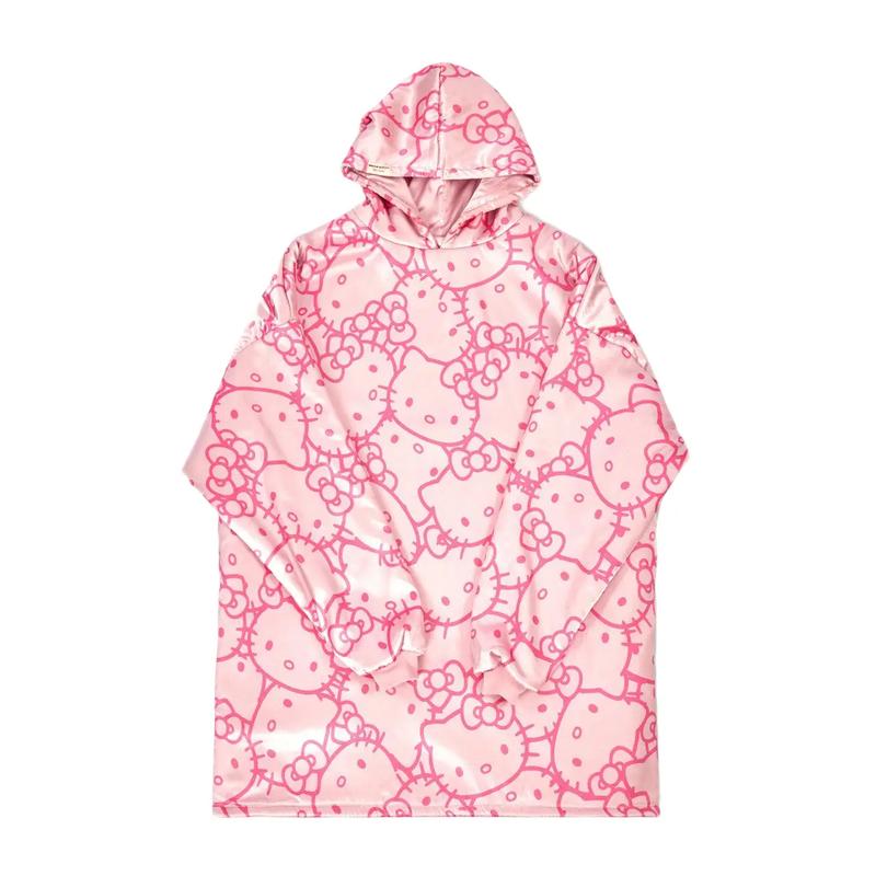 Hello Kitty x Kitsch Glazey Satin - Pink Kitty Faces Fabric Hoodie