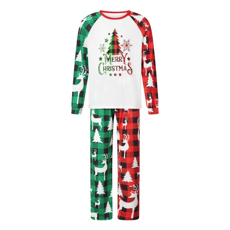 Christmas Family Pajamas Matching Set Christmas Tree Letter Print Long Sleeve Tops and Plaid Pants Sleepwear