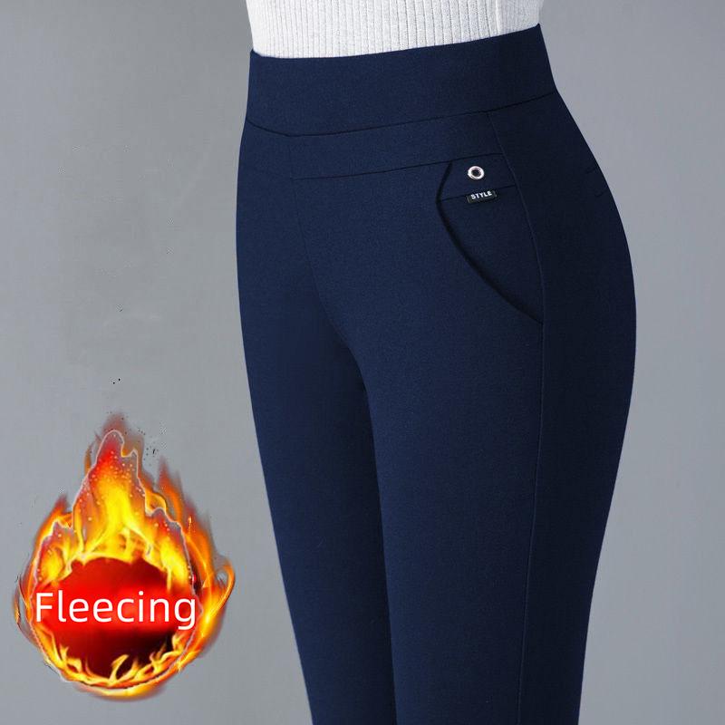 2024 Autumn Winter Pencil Pants Women Fleecing Thermal Strench OL Lady Skinny Thichen Thin Slim Trousers Female Clothing Legging