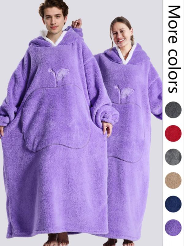 Couple's  Fruit Shaped Pocket  Drop Shoulder Fleece Hooded Robe, Casual Long Sleeve Hooded Blanket, Sleepwear & Loungewear  for Couple