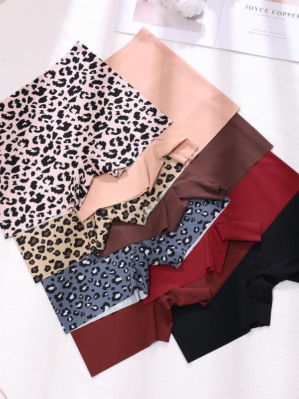 Women's Leopard Print Boyshorts, Soft Comfy Breathable Ice Silk Seamless Panty for Daily Wear, Underwear for All Seasons