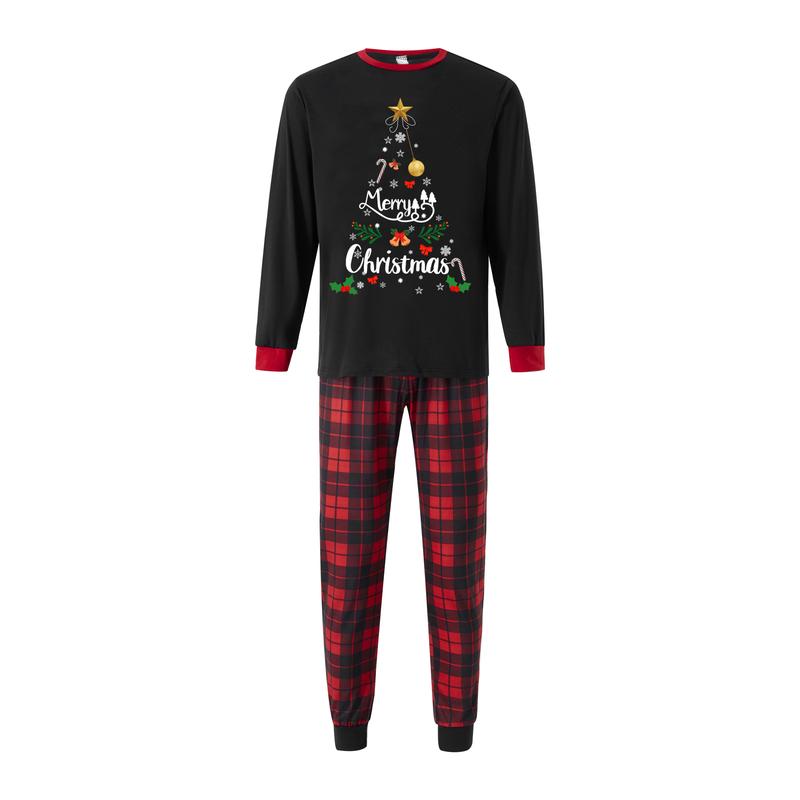 HOT Family Matching Christmas Pajamas, Letter & Snowflake Print Long-Sleeved Tops + Plaid Pants Sleepwear Outfits Xmas Pj's Clothes Homewear Loungewear Nightwear Womenswear Baby