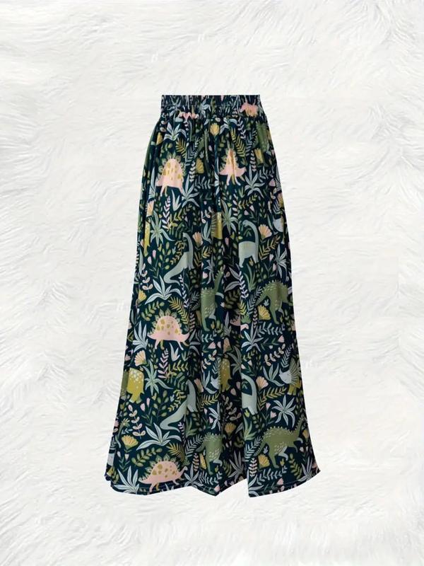 Women's All Over Dinosaur Print Elastic Waist A Line Skirt, Casual Fashion Long Skirt for Daily Wear, Ladies Bottoms for All Seasons