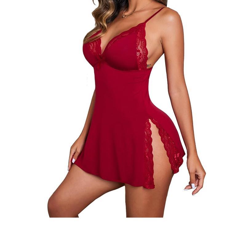 Avidlove Women's Lingerie  NightwearSpaghetti Strap Nightgown Babydoll Chemise satin robe chic me dresses red sexy nightdresses Lace Sleeveless Soft Womenswear Lightweight Loungewear Underwear Lady Comfort Comfortable Breathable Basic