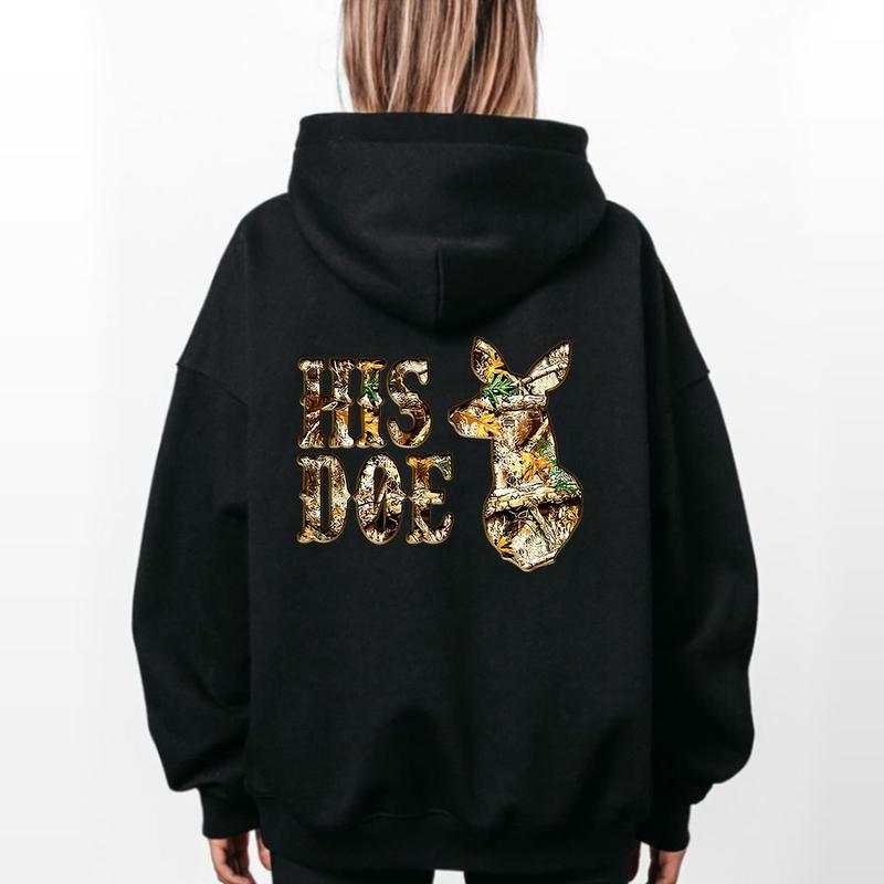 Her Buck His Doe Hoodie - Camo Hoodie, Hunting Couples Hoodie, Matching Deer, Buck and Doe, Outdoor Couple Matching Pullover Hoodie