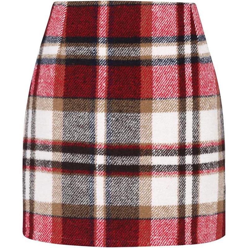 Womens High Waist Plaid Skirt 2024 Plaid Pencil Skirts for Women High Waisted Casual Stretch Bodycon Wool Mini Skirt