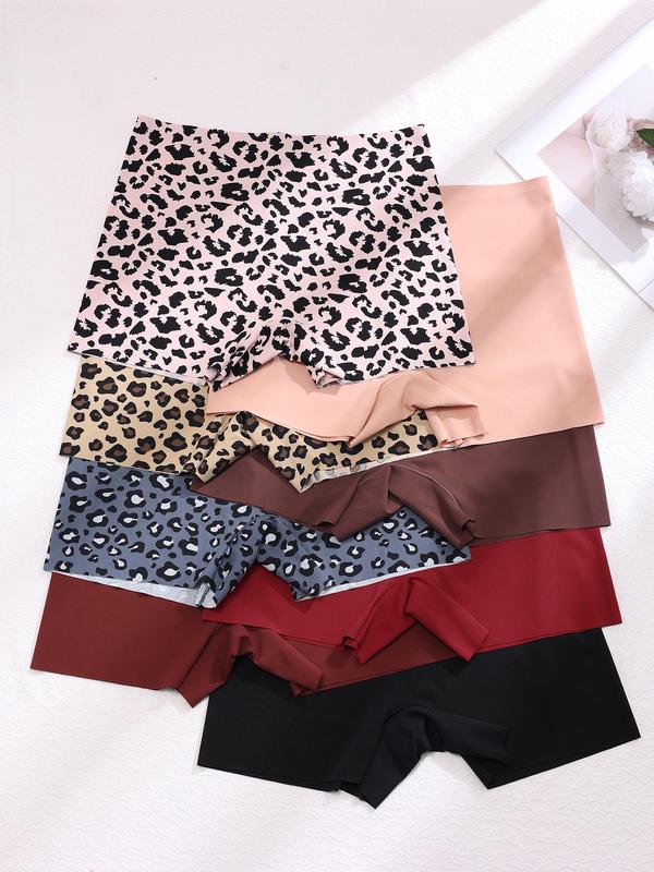 Women's Leopard Print Boyshorts, Soft Comfy Breathable Ice Silk Seamless Panty for Daily Wear, Underwear for All Seasons