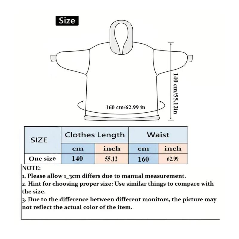 Plus Size Cute Wearable Blanket Nightgown, 1Pcs Women Men Ultra Soft Warm Flannel Oversized Hooded Wearable Blanket With Giant Pockets