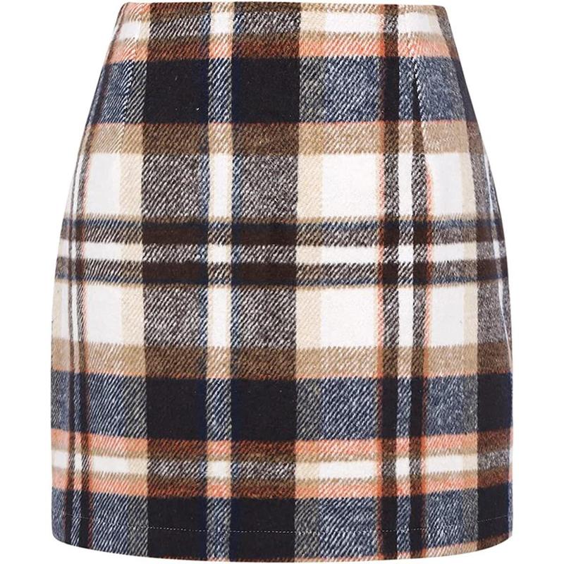 Womens High Waist Plaid Skirt 2024 Plaid Pencil Skirts for Women High Waisted Casual Stretch Bodycon Wool Mini Skirt