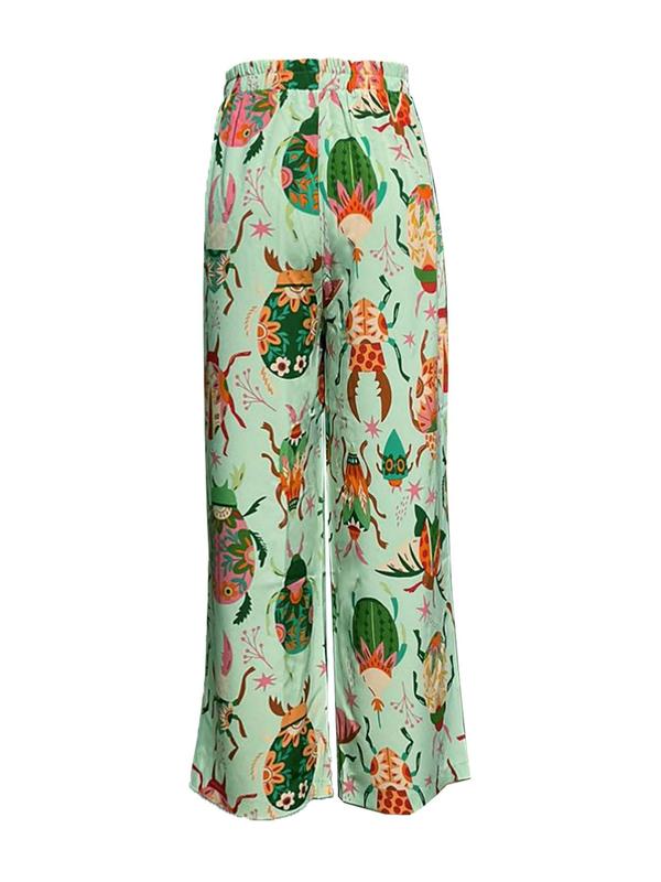  All Over Print Pocket Elastic Waist Wide Leg Pants, Casual Comfy Trousers for Daily Wear, Women's Bottoms for Summer