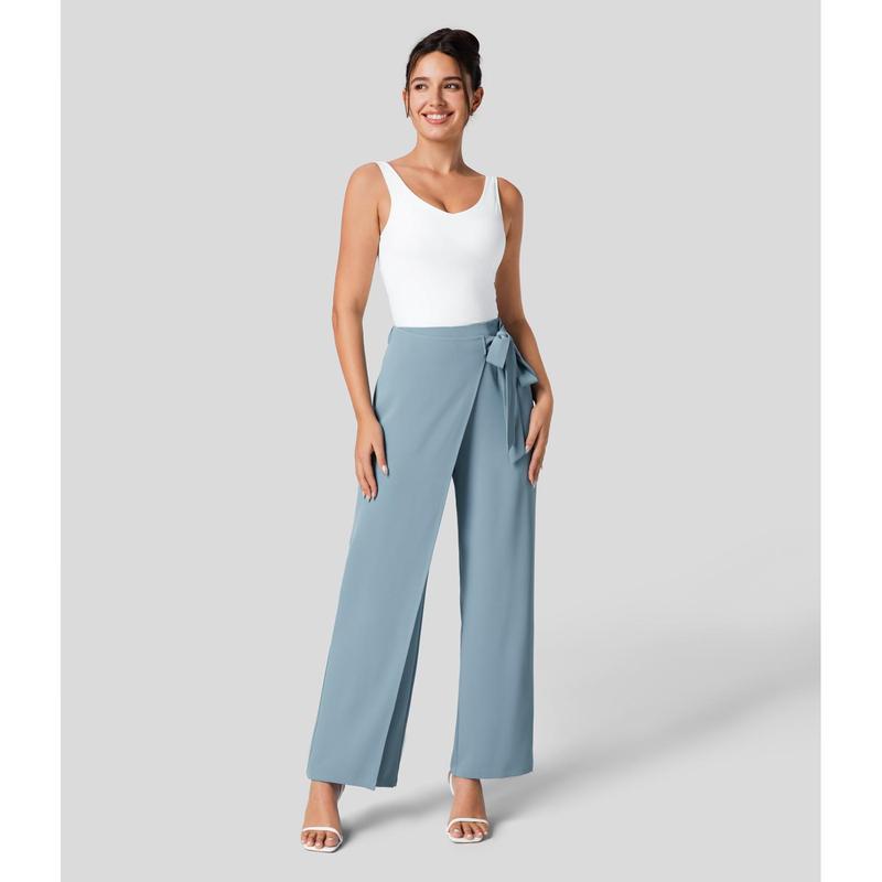 Halara High Waisted Tie Side Invisible Zipper Wide Leg Work Suit Pants