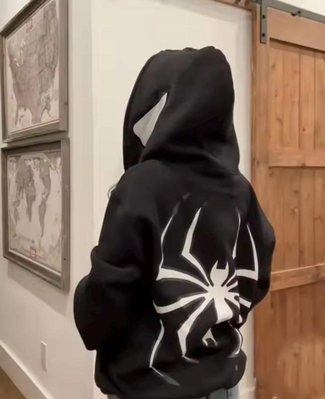 Streetwear Y2K Couple Spidey Hoodie, Up Spider Print Hooded Sweater, Y2K Couple Hoodies Matching