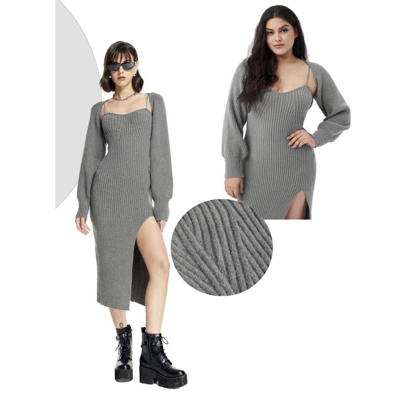 Cider [7 colors, Size 0-26] 2-Piece Set Sweater Dress, Stretchy and Hugs Your Figure, Fits Like Glove, Elegant Fashion Cozy Outfits, Night Date Outfits