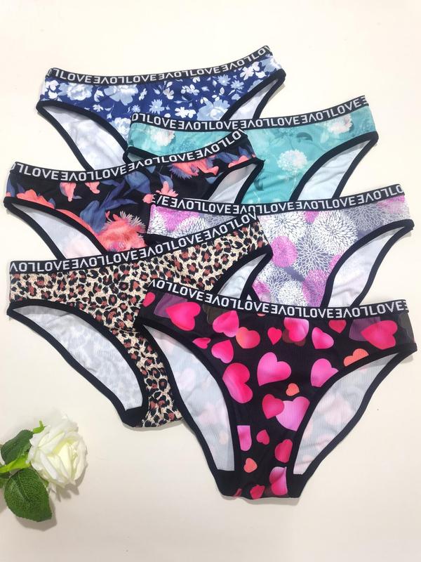 Women's All Over Print Letter Tape Knicker, Casual Sexy Fashion Panty, Soft Comfy Breathable Underwear for Daily Wear