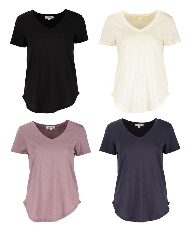 Urban Diction Casual V-Neck Plain Curved Hem Tee Packs- Set of Four, Multiple Color Combination Comfort Cotton Tops Fabric Womenswear Breathable