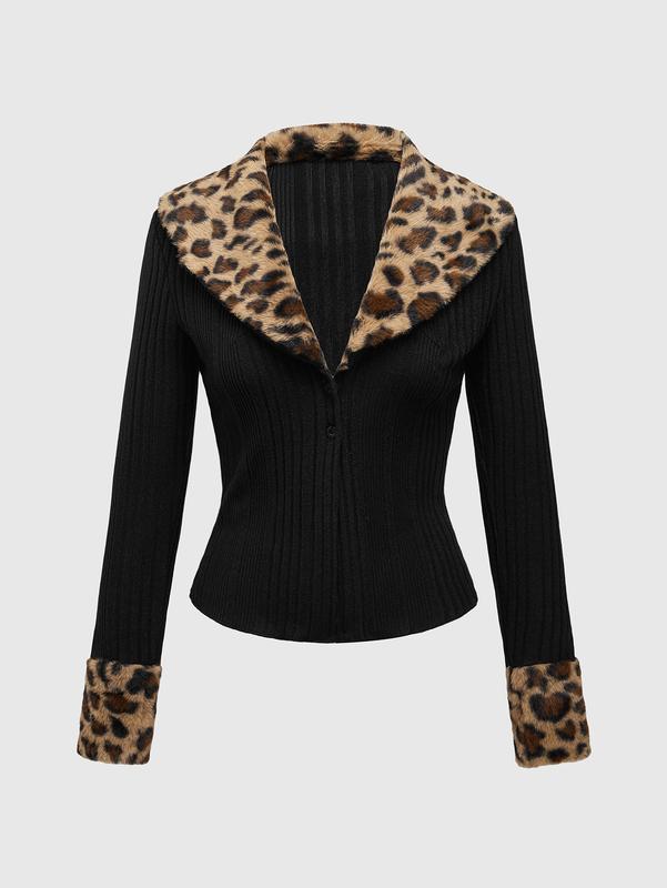 ROMWE Grunge Punk Y2K Harajuku Leopard Print Frayed Hem Fitted Cardigan For Women