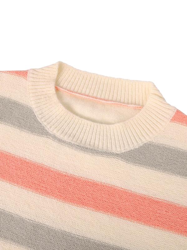 Women's Striped Print Drop Shoulder Sweater, Casual Long Sleeve Round Neck Jumper for Fall & Winter, Fashion Ladies' Knitwear for Daily Wear