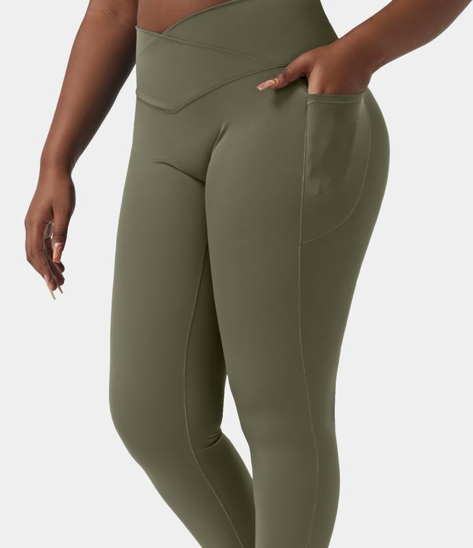 Halara Softlyzero™ High Waisted Crossover Side Pocket Plain Plus Size Full Length Leggings-UPF50+