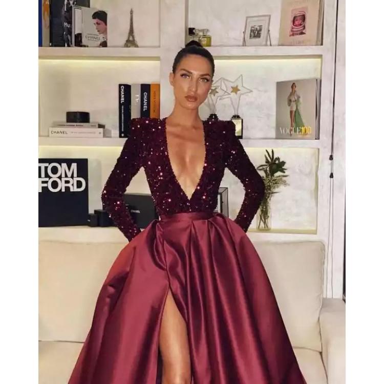 2020 New European and American Foreign Trade Women's Clothing Independent Stand Sequined Large Swing Sexy Dress Trailing Banquet Evening Dress New