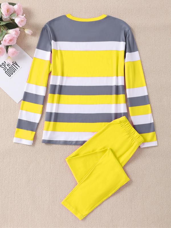 Women's Striped & Letter Print Sweatshirt & Elastic Waist Pants Two-piece Set, Casual Round Neck Long Sleeve Pullover & Trousers for Fall & Winter, Women's Clothes for Daily Wear