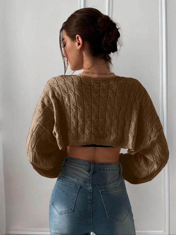 Women's Solid Drop Shoulder Crop Cardigan, Casual Long Sleeve Open Front Knitwear for Fall, Cardigan for Women, Fashion Women's Knit Clothing for Daily Wear Fall Sweaters  Preppy 80s Clothes