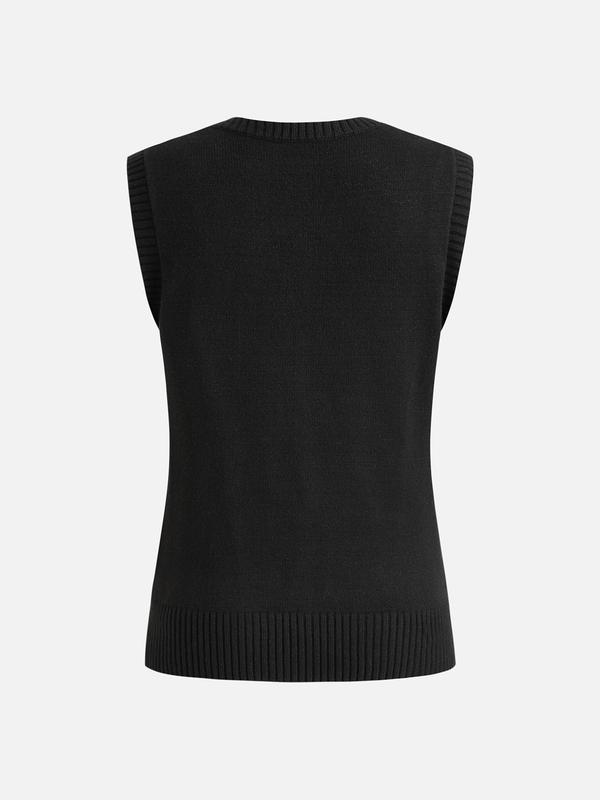 YOZY Women's Solid Color Button Front Sweater Vest, Casual Sleeveless Round Neck Knitwear for Fall & Winter, Fashion Ladies' Knit Clothing for Daily Wear