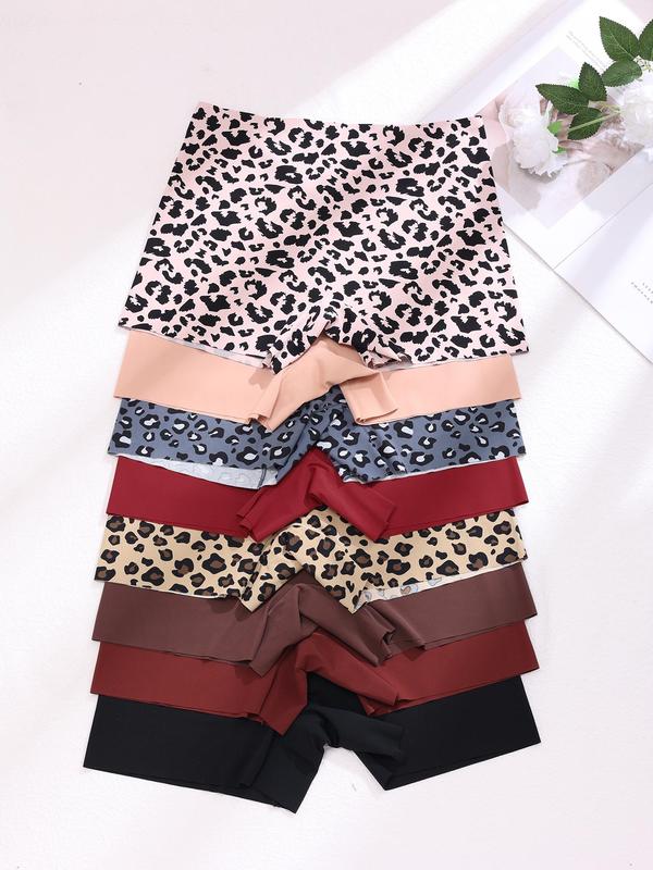 Women's Leopard Print Boyshorts, Soft Comfy Breathable Ice Silk Seamless Panty for Daily Wear, Underwear for All Seasons