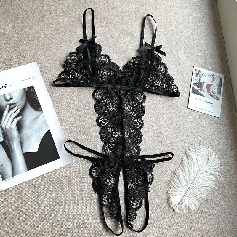 Women Teddy Lingerie Lace Teddy Bodysuit Deep V Teddy Sexy lingerie One Piece Adjustable straps and backless Crotchless Bodysuit boudoir nightwear sleepwear Lace open cup lingerie spaghetti strap Lingerie Outfit Soft