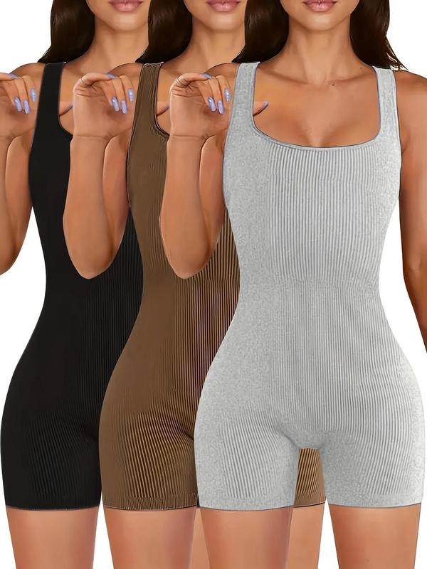 Women's Ribbed Square Neck Shapewear Tank Bodysuit, Casual Tummy Control Hip Lifter Shaper, Fall Clothes, Tummy Control Clothing, Ladies Fall Shapewear, Back To School Wear, Summer Wear 2024