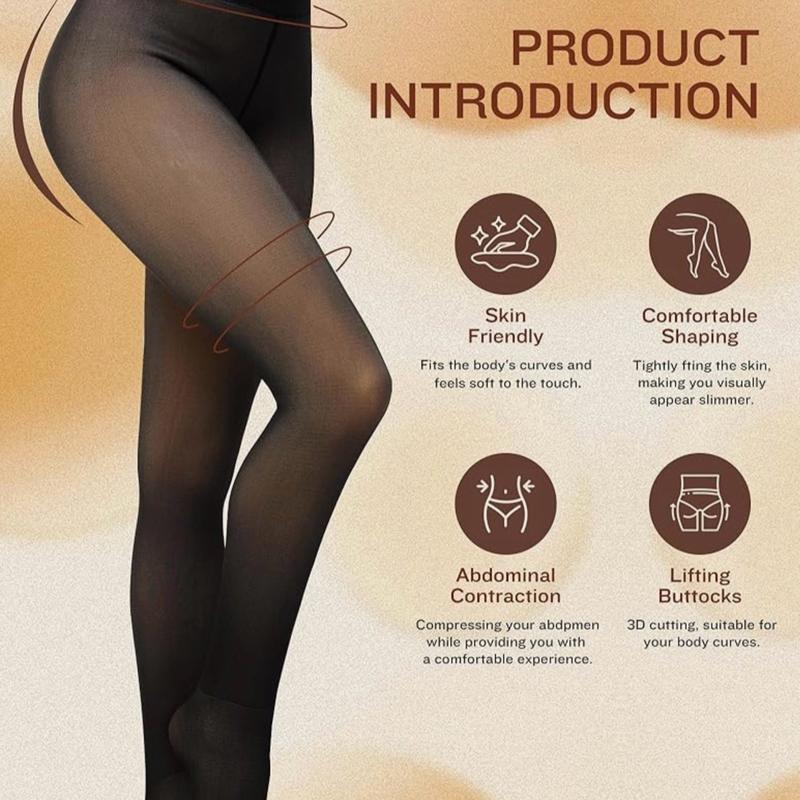 Women's Winter Warm Fleece Lined Thermal Velvet Tights, Thick Semi-Transparent Leggings, Closed Foot, Size XS-XXL - Bottoms, Womenswear