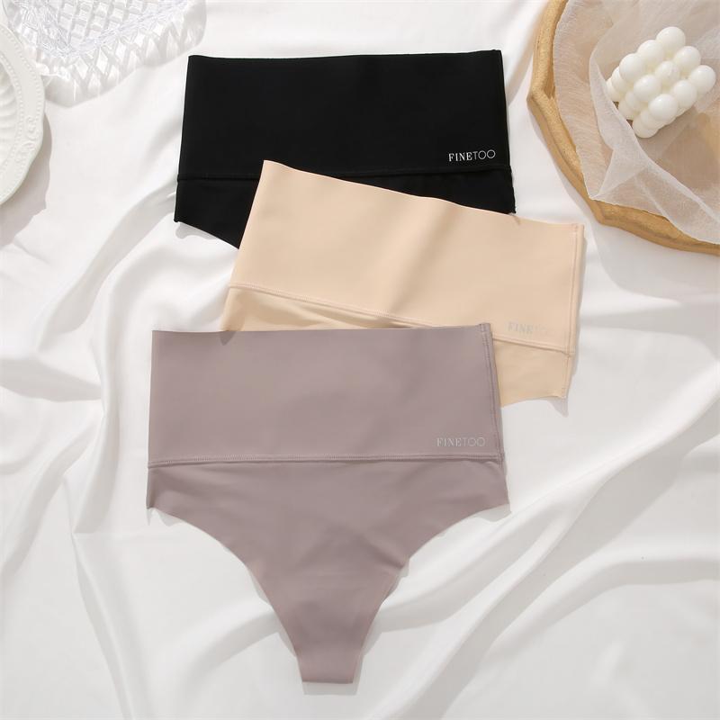 FINETOO 4pcs Women High Waist Seamless Thongs Tunmmy Control Underwear Soft Stretchy Bikini Panties High Rise T-back Panties S-XL Womenswear High Waisted