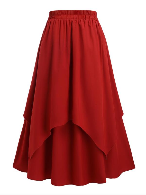  Solid Tiered Layer Flared Skirt, Casual Fashion A Line Skirt for Daily Outdoor Wear, Women Clothing for Fall & Winter