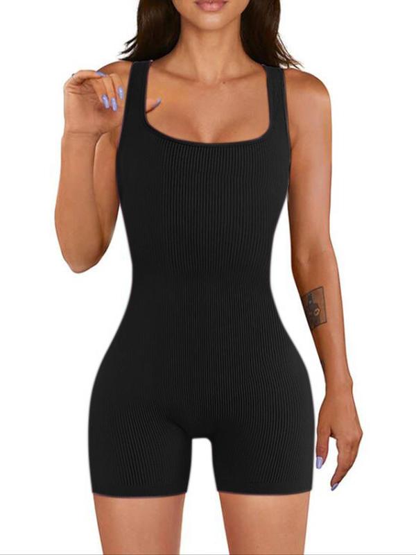 Women's Ribbed Square Neck Shapewear Tank Bodysuit, Casual Tummy Control Hip Lifter Shaper, Fall Clothes, Tummy Control Clothing, Ladies Fall Shapewear, Back To School Wear, Summer Wear 2024