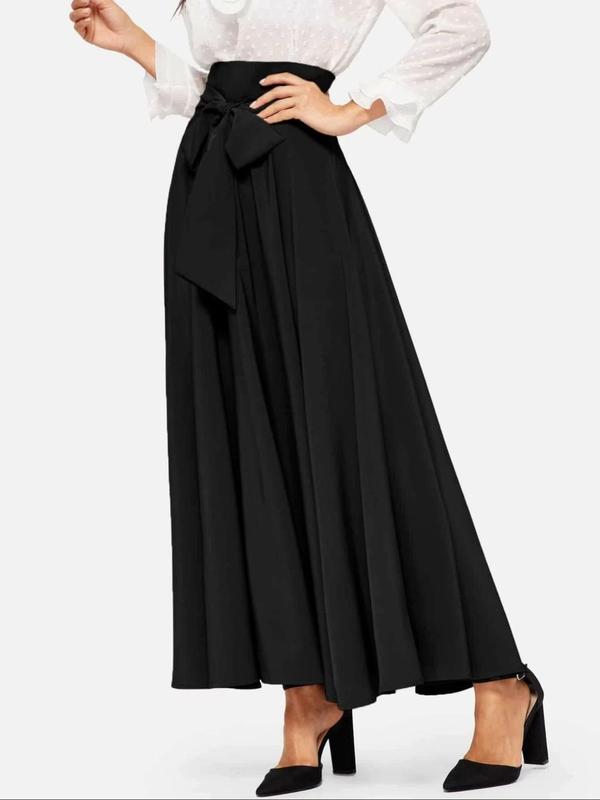 Women's Bow Front High Waist Skirt, Elegant Solid Color Long Skirt for Party Holiday Wedding Guest, Ladies Bottoms for All Seasons