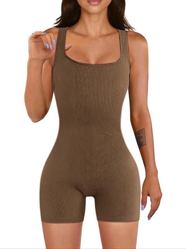 Women's Ribbed Square Neck Shapewear Tank Bodysuit, Casual Tummy Control Hip Lifter Shaper, Fall Clothes, Tummy Control Clothing, Ladies Fall Shapewear, Back To School Wear, Summer Wear 2024