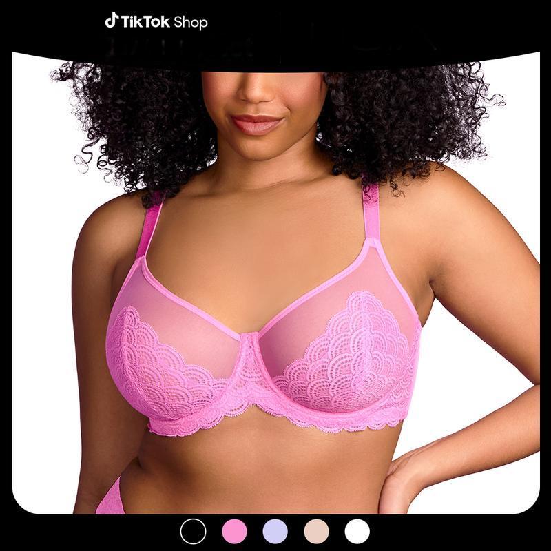 Mermaid Scales Lace Plus Size Unlined Underwire Full Coverage Bra