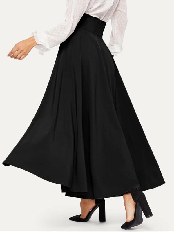 Women's Bow Front High Waist Skirt, Elegant Solid Color Long Skirt for Party Holiday Wedding Guest, Ladies Bottoms for All Seasons