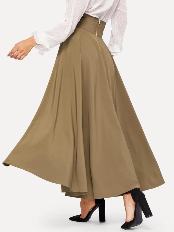 Women's Bow Front High Waist Skirt, Elegant Solid Color Long Skirt for Party Holiday Wedding Guest, Ladies Bottoms for All Seasons