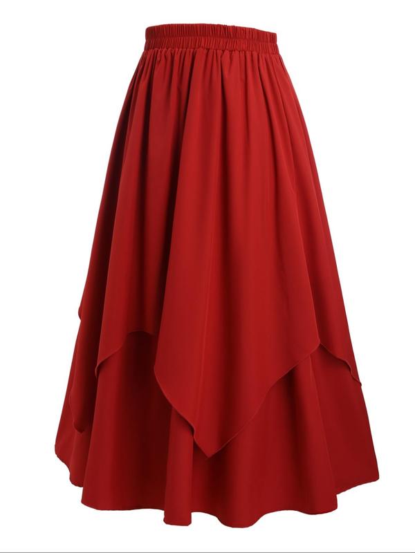  Solid Tiered Layer Flared Skirt, Casual Fashion A Line Skirt for Daily Outdoor Wear, Women Clothing for Fall & Winter