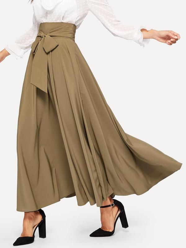 Women's Bow Front High Waist Skirt, Elegant Solid Color Long Skirt for Party Holiday Wedding Guest, Ladies Bottoms for All Seasons