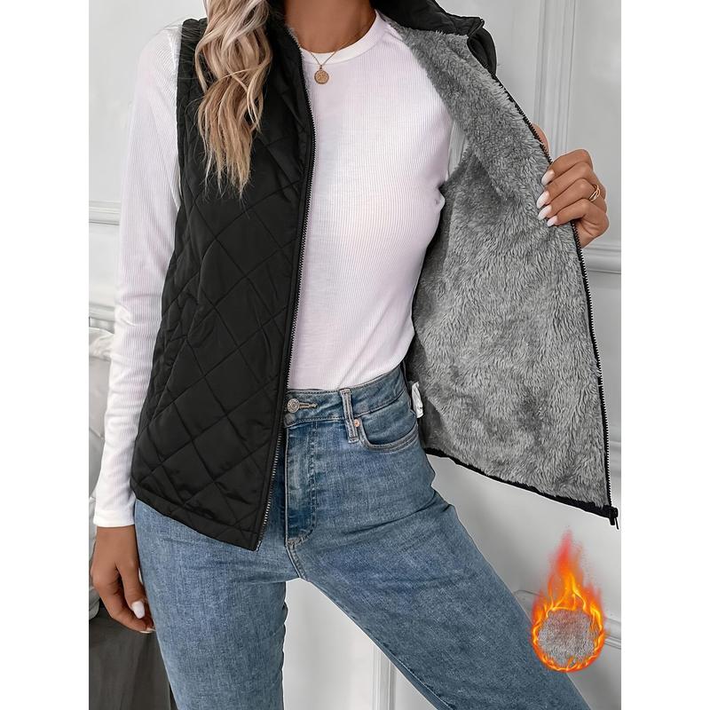 Women's Vest Padded Stand CollarLightweight Outerwear Casual Zip Pocket QuiltedVest Coat for Women