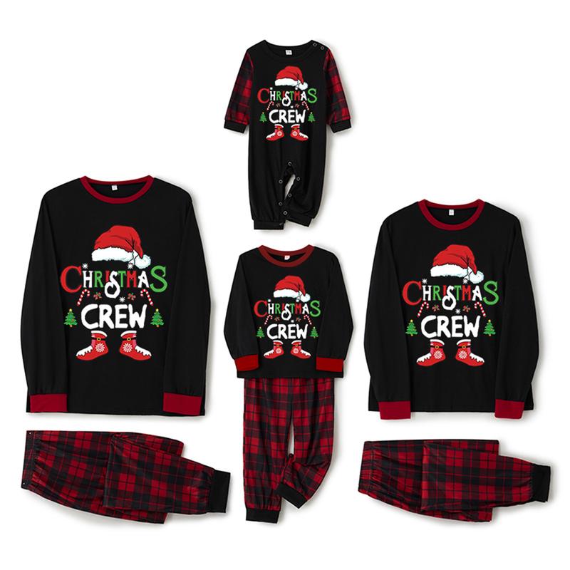 Hot New Christmas Family Pajamas Matching Set, Long Sleeve Letters Print T-shirt with Plaid Pants Sleepwear Loungewear