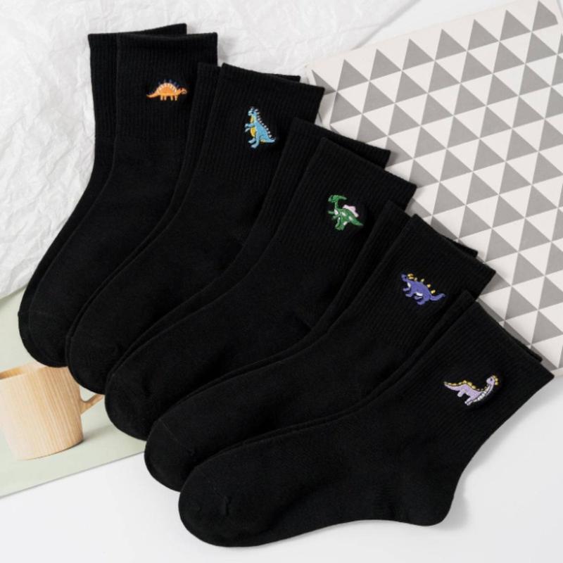 5pairs Women Dinosaur Embroidery Casual Crew Socks for Daily Life - Ankle Socks - Womenswear