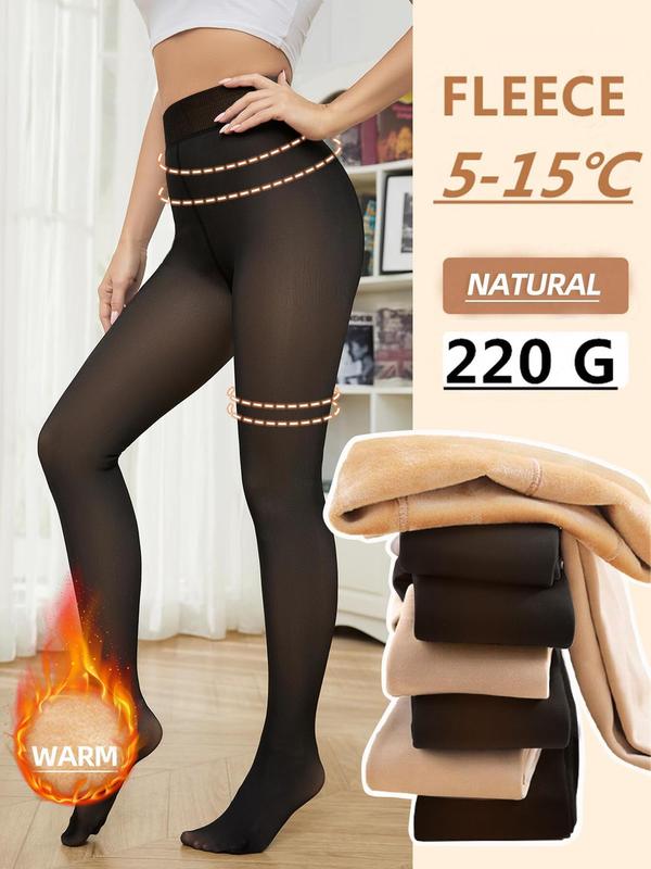 Women's Solid Color High Waist Thermal Lined Tights, Casual Comfy Warm Pantyhose for Daily Wear, Ladies Socks for Fall & Winter Womenswear