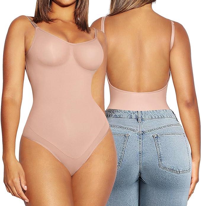 FeelinGirl Shapewear Bodysuit for Women Tummy Control Thong  Shaper Backless Seamless Bodysuit Comfortable Fabric Womenswear