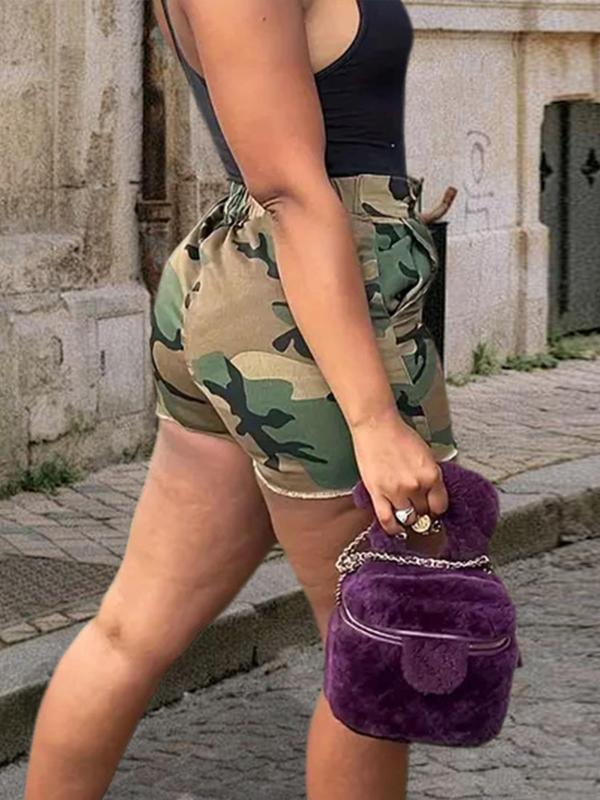 Women's Camo Print High Waist Shorts, Casual Pocket Button Design Shorts for Daily Wear, Ladies Bottoms for All Seasons